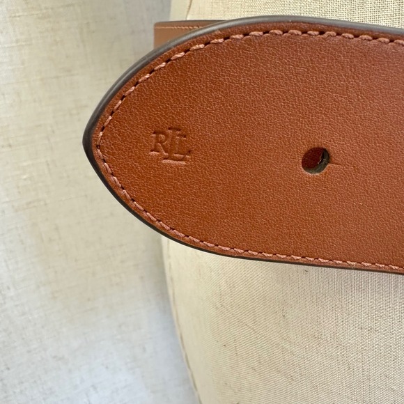 Lauren Ralph Lauren Brown Leather Wide Waist Belt Gold Stirrup Buckle Medium - Picture 2 of 12